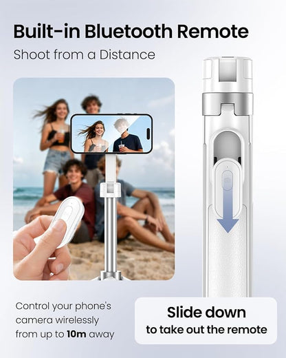 UBeesize 70" Auto-Open Magnetic Tripod for iPhone, MagSafe Selfie Stick with Remote, Portable Phone Stand for Recording, Travel and Vlogging, Compatible with iPhone/Android (White)
