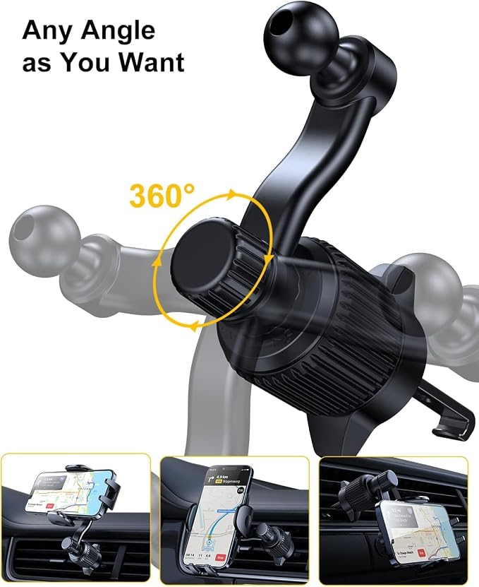Gold Car Vent Phone Mount, [Never Blocking Vent, Enjoy The Comfort of The A/C] Hands-Free Universal Extension Clip Air Phone Holder Car Fit for All Phones iPhone Samsung