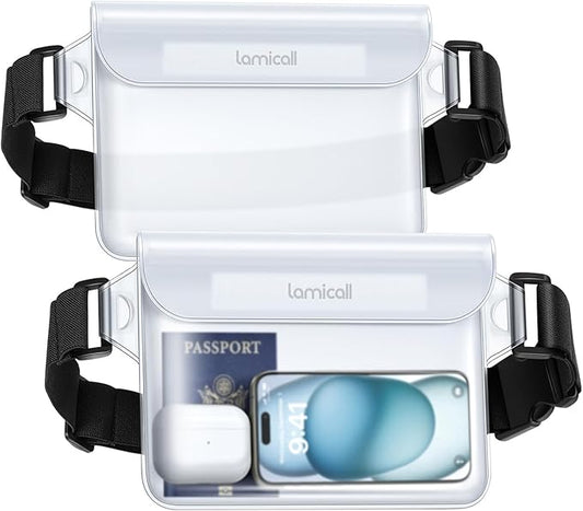 Lamicall Waterproof Fanny Pack Pouch [Elastic Waist Strap] - Dry Bags Waterproof, Kayak, Boat, Travel, Paddle Board Accessories Must Haves, Beach Vacation Essentials, Clear