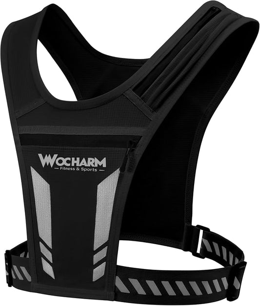 Reflective Vest Chest Phone Holder, Adjustable Hydration Training Workout Gear for Nighttime Running Biking