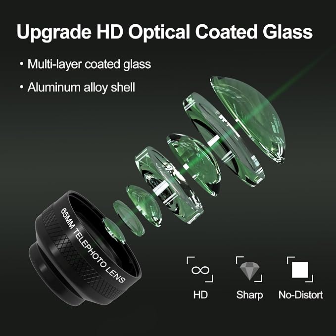 65MM Telephoto Lens for iPhone Android Smartphones, with 17mm Thread Universal Phone Lens Clip and Portable Bag, Compatible with SmallRig and NEEWER Phone Cage