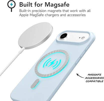 for iPhone 17 Air Case Silicone Compatible with Magsafe Case, Ultra Slim Thin Magnetic Phone Cases Mag Safe, Cute Soft Rubber Gel TPU Matte Plain Wireless Charging Cover for Women, Light Blue