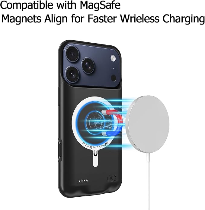 Battery Case for iPhone 17 Pro Max, Upgraded 12000mAh Pack Rechargeable Charger Case with Wireless Charging Compatible for iPhone 17 Pro Max (6.9 inch) External Battery Charging Cover (Black)