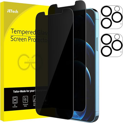 JETech Privacy Screen Protector for iPhone 12 Pro Max 6.7-Inch with Camera Lens Protector, Anti Spy Tempered Glass Film, 2-Pack Each