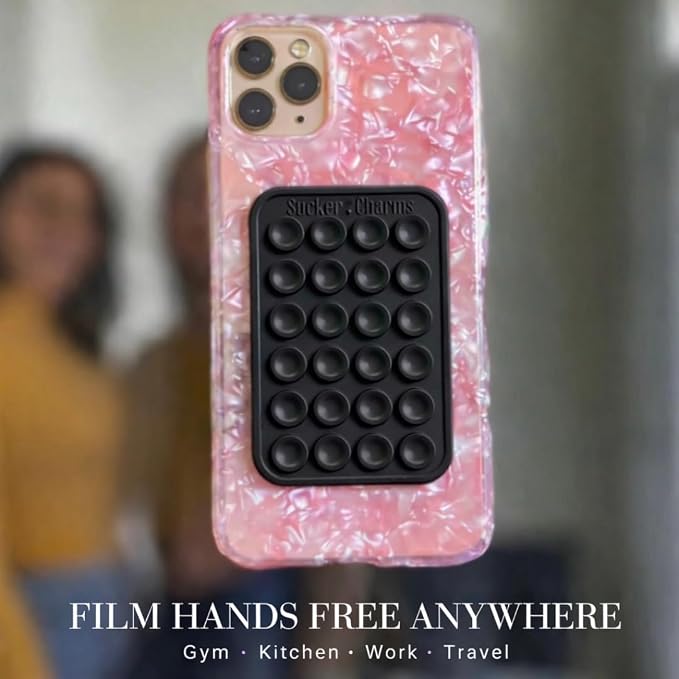 Reversible Two Sided Phone Mount – Reusable Adhesive for Walls & Suction Cups for Mirrors - Hands Free Filming for Gym, Home, Travel & Content Creators - Stick Your Phone Anywhere