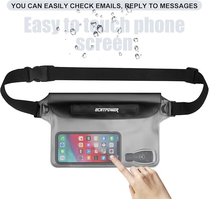ECHTPower 2-Pack Waterproof Pouch Bag, Waterproof Fanny Pack, Waterproof Dry Bag with Adjustable Waist Strap for Beach Swimming Kayaking Floating Boating