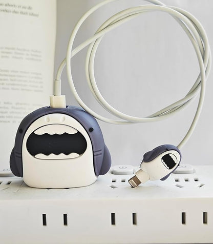 Cute Protective Case Compatible with Apple 20W USB-C Adapter Charger, 3D Cartoon Protective Cover, Protector Sleeve for iPhone Charger (Cute Shark)