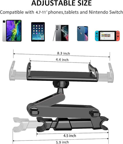 Car Headrest Backseat Mount, 360° Rotating Adjustable Car Backseat Headrest Tablet/Phone Holder, Compatible for All 4"-11" Tablets, cellphones, iPhone, iPad Air Mini,Tabs.