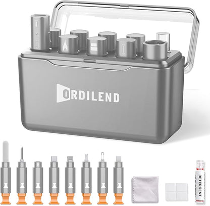 Ordilend for iPhone Cleaning Kit for Charging Port Cleaner, Multi-Tool iPhone Cleaner Repair Lightning Cable, Cell Phone Cleaning Kit for iPad, Connector, Speaker, Airpod with Storage Case, Grey