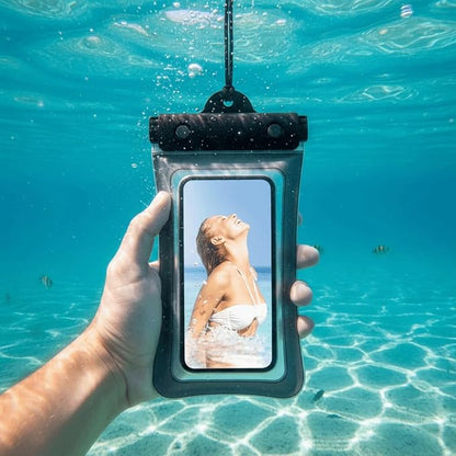 Floating Waterproof Phone Case Full View Swimming Bag Transparent Dry Cover for Underwater Snow Rainforest Use(Orange)