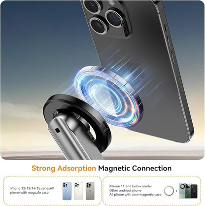 Magnetic Small Selfie Stick for iPhone,4 in 1 Multifunctional Portable Selfie Sticks Retractable Cell Phone Travel Tripod with Remote Control, Mini Phone Tripod for iPhone 17/16/15/14/13/12 Series