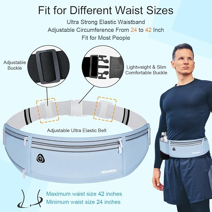 Water Resistant Fanny Pack for Men Women, Running Belt Waist Pack with Bottle Holder, Lightweight Phone Holder for Running Jogging Workout, Adjustable Money Belt for iPhone 16 17 Samsung（Blue）
