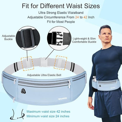 Water Resistant Fanny Pack for Men Women, Running Belt Waist Pack with Bottle Holder, Lightweight Phone Holder for Running Jogging Workout, Adjustable Money Belt for iPhone 16 17 Samsung（Blue）