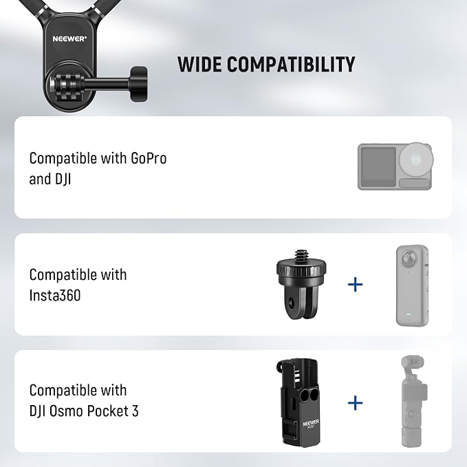 NEEWER Magnetic Neck Mount with Pocket 3 Cage, Flexible Quick Release Action Camera Neck Holder Compatible with Hero 13 12 11 Max DJI Action 5 Pro Insta360 Osmo Pocket 3 Accessory for POV, GP39