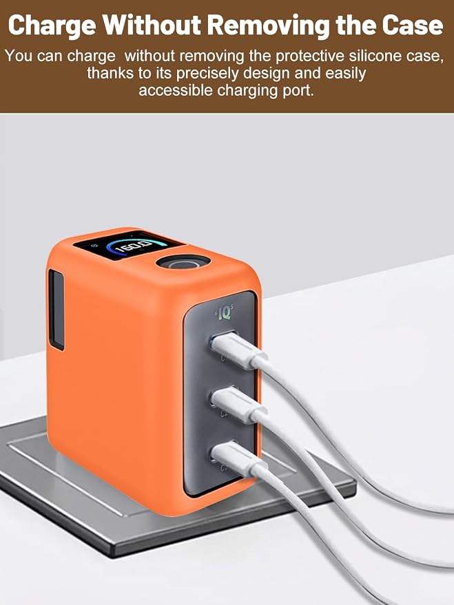 Silicone Protective Case for Anker Prime 160W USB-C Charger , Full-Body Protective Cover with Precise Cutouts, Shockproof Dustproof Charging Block Protector Sleeve & Scratch-Resistant Sleeve (Orange)