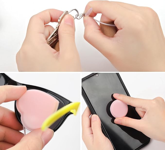 4pcs Macaron Phone Screen Cleaner, Round & Heart Shaped Cute Cell Phone Screen Wipe Pendant Keychain Lens Cleaning Tool Smartphone Accessories for Glasses, with Anti-Dust Plug