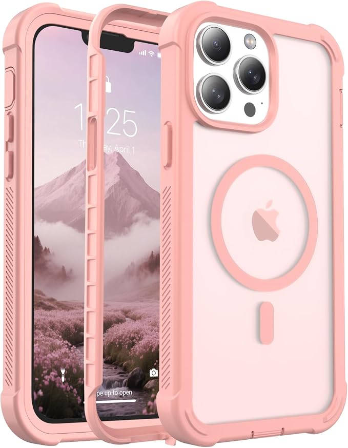 jaroco Magnetic for iPhone 13 Pro Max Case, [Compatible with MagSafe][Military Grade Drop Protection][Heavy Duty Protection][Non-Slip][Shockproof] 2-Layer Durable Bumper Phone Case 6.7''-Pink