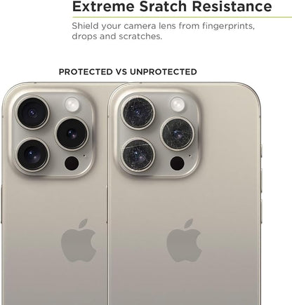 PureGear Camera Lens Protector for Apple iPhone 15 Pro & 15 Pro Max, Protects Camera Lens from Drops & Scratches, Ultra-Thin HD Tempered Glass Individual Ring Cover Lens Protectors-Iridescent