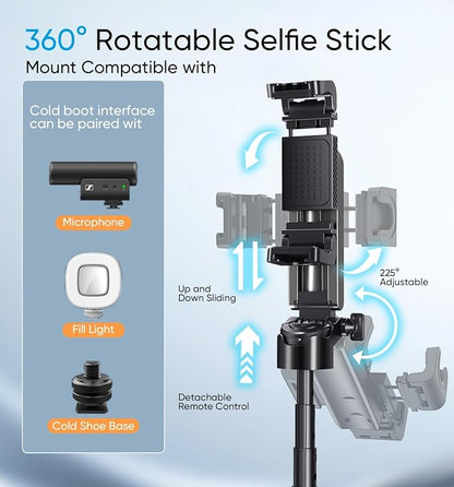 MAGIC JOHN Phone Tripod, Portable Selfie Stick, Pocket Size Tripod for iPhone, Selfie Stick with Detachable Remote Control & 2 Fill Light for Photograph, Live Streaming, Video Recording