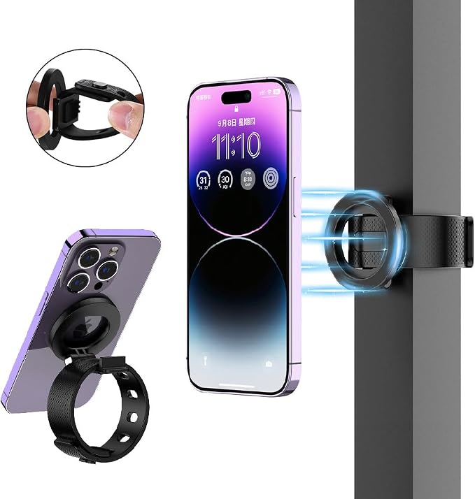 Magnetic Phone Holder for Stroller, Strong Magnetic Bar Phone Mount for Bike, Gym Treadmill with Adjustable Strap, 17 N52 Magnets & Magsafe Phone Holder Fit for iPhone 12-17 Series