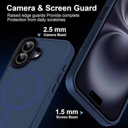 Magnetic Case for iPhone 16 Case [10FT-Grade Drop Tested & Compatible with MagSafe] Translucent Anti-Fingerprint Shockproof Protective Cover 6.1 Inch, Deep Blue