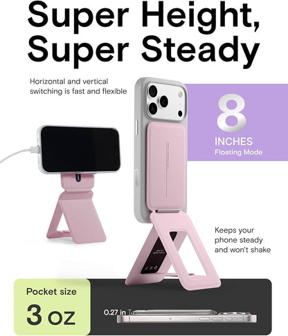 MOFT Phone Stand, Magnetic Phone Tripod Stand Stain-Resistant MOVAS Leather & Angle Adjustment & Strong Magnets Tripod for iPhone 17/16/15/14/13/12 (Included Metal Ring)-Blush