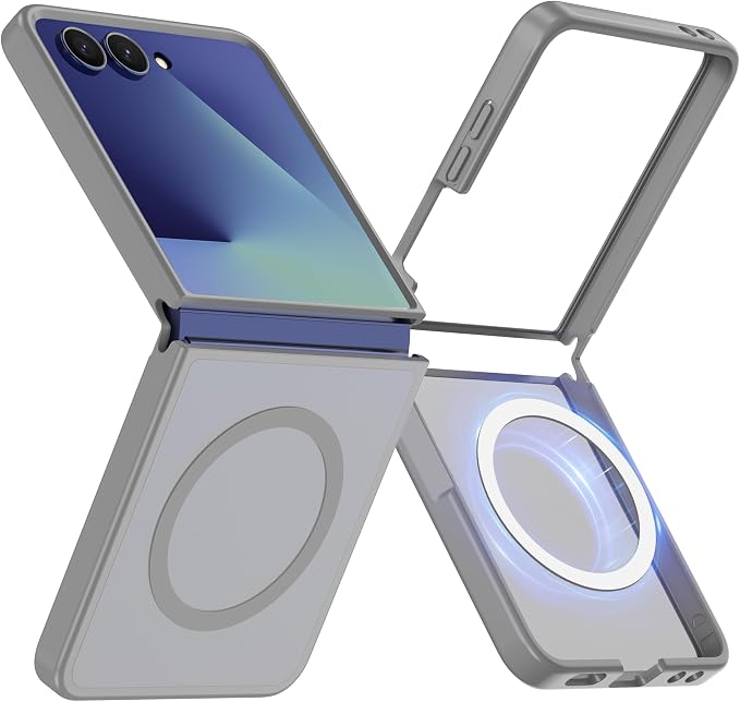 Pilaru for Samsung Galaxy Z Flip 7 case [Compatible with Magsafe] Translucent Matte Magnetic Phone Case,Slim Thin Duty Shockproof Protection Cover with 2pc HD Screen Protector-Gray