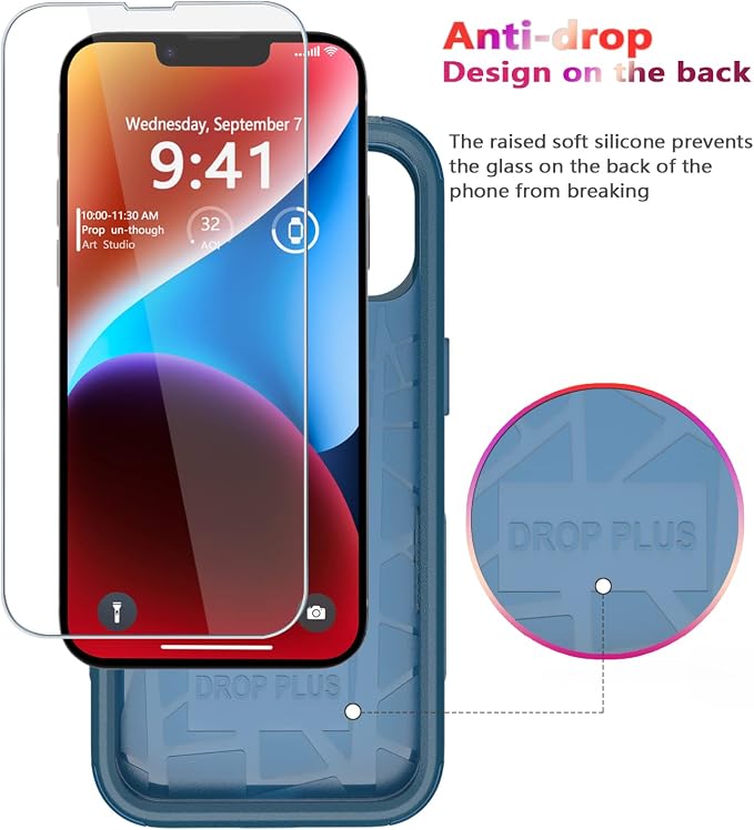 Diverbox for iPhone 14 Case [Shockproof] [Dropproof] [Tempered Glass Screen + Camera Lens Protector],Heavy Duty Protection Phone Case Cover for Apple iPhone 14 (Blue-3in1)