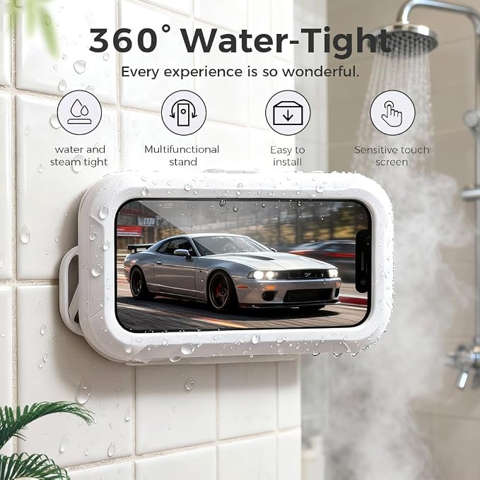 Waterproof Play Phone Holders, 2026 New Shower Phone Holder Waterproof, Adjustable Bathroom Phone Case for Home Bathroom, Rotatable Phone Stand Water Proof Phone Mount for Smartphone Users (Green)