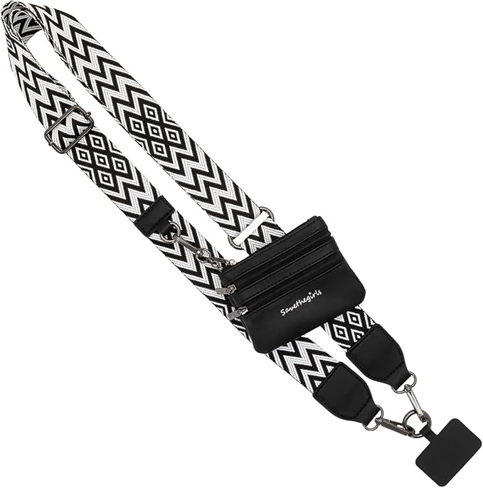 Save the Girls Original Clip and Go Phone Strap Pattern - Crossbody Phone Strap Chain with Zipper Wallet Pouch