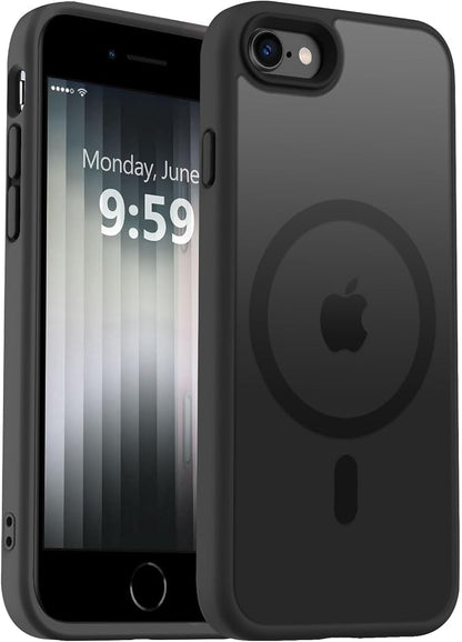 MOCCA Strong Magnetic for iPhone SE Case 2022/iPhone SE 2020 Case/iPhone 7 Case/iPhone 8 Case [Compatible with Magsafe] Slim Thin Translucent Matte Protective Cover Phone Case 4.7'', Black