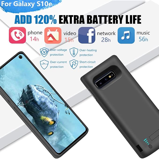 Battery Case for Samsung Galaxy S10e, 5000mAh Rechargeable Extended Battery Charging Case, Adds 1.2X Extra Juice (5.8 Inches) Black