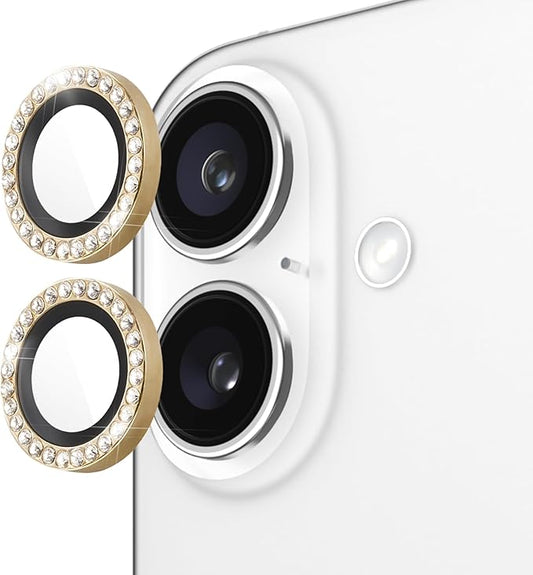 kate spade new york iPhone 16 / iPhone 16 Plus Camera Lens Protector with Aluminum Ring - Set in Stone Gold