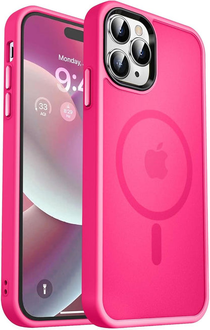 MOCCA Strong Magnetic for iPhone 14 Pro Max Case [Compatible with Magsafe] [10FT Military Grade Protective] Translucent Matte Slim Shockproof Case for iPhone 14 Pro Max 6.7"- Hot Pink