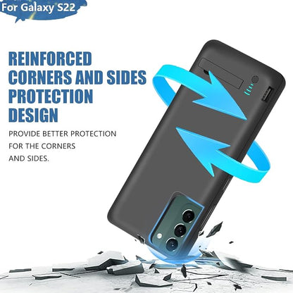 Battery Case for Samsung Galaxy S22, 4800mAh Rechargeable Extended Battery Charging Charger Case, Add 100% Extra Juice, Not Compatible with S22+ or S22 Ultra (6.1 inch) Black