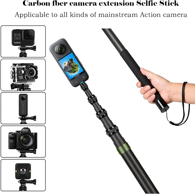 118"/3m, 9.8ft Extended Super Long Invisible Carbon Fiber Selfie Stick for Insta360 X5 X4 X3 ONE X2, R, X, GO 3S 3 2 Action 360 Camera Accessories (17 to 118") (Green)