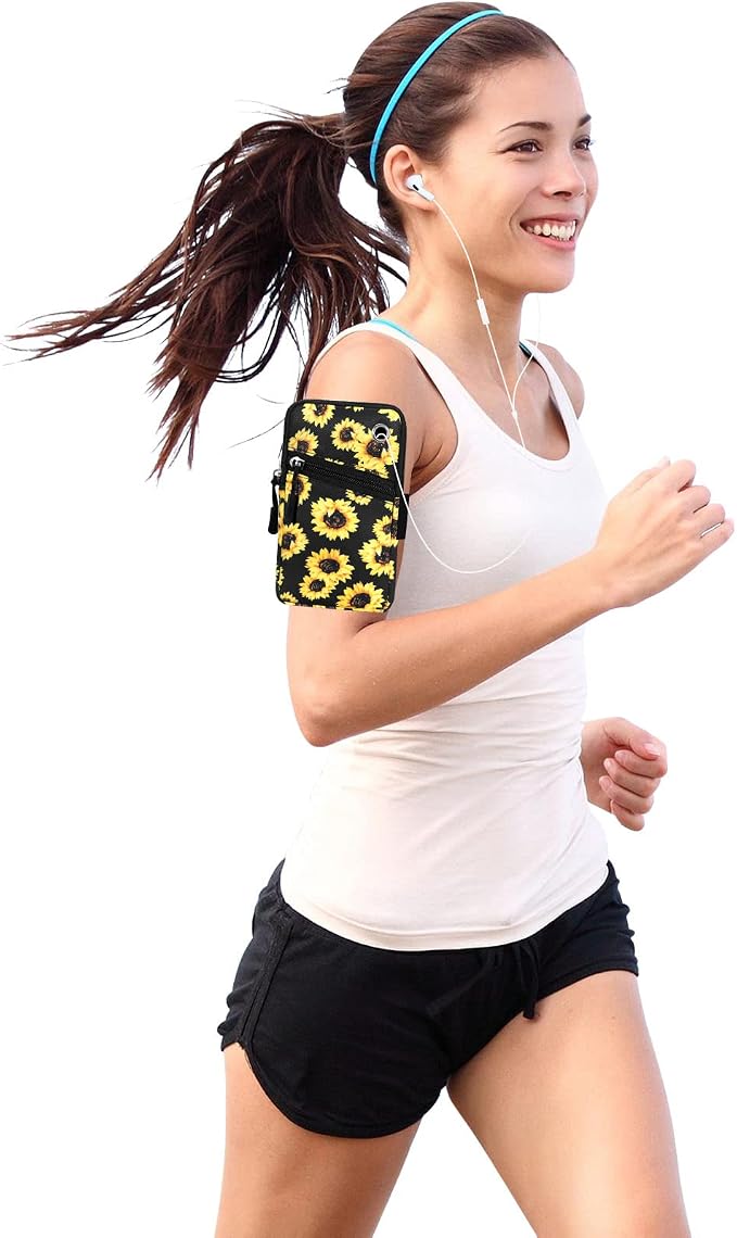 Cell Phone Armbands Pouch for Women Running Bag Compatible with Cellphone 6.28 Inches Full-Screen, Sunflower