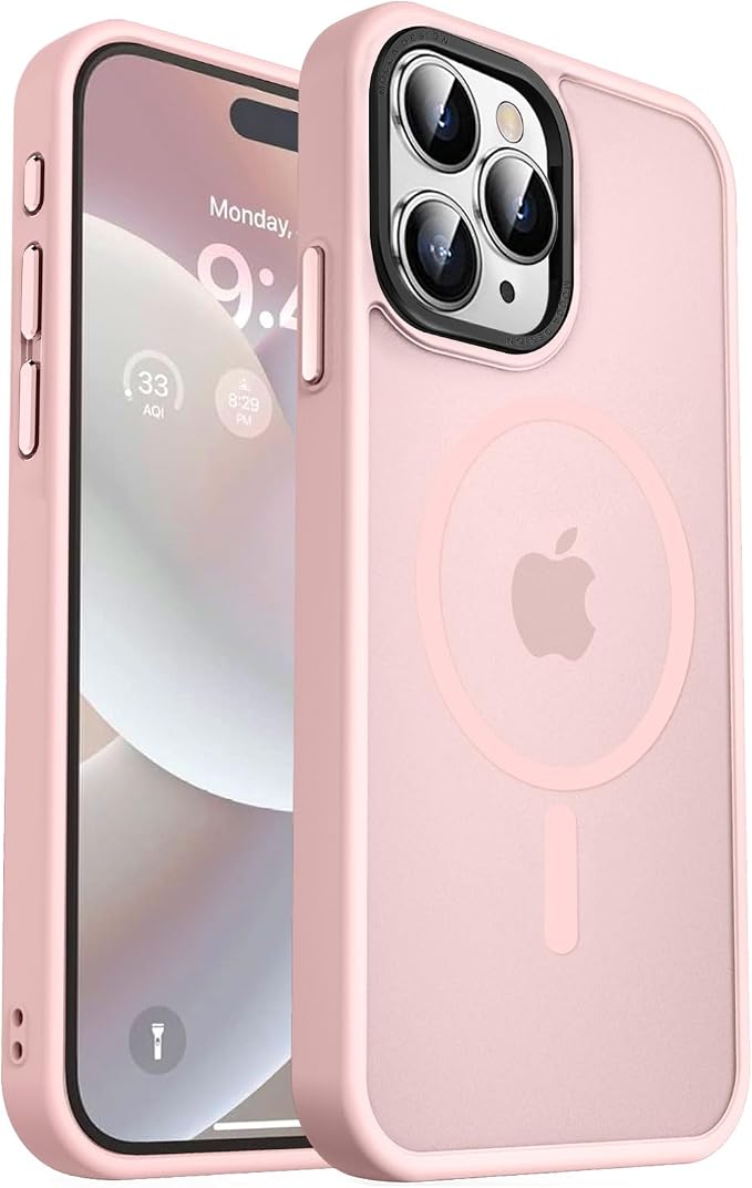 MOCCA Strong Magnetic for iPhone 15 Pro Max Case, [Compatible with Magsafe][13FT Military Drop Protection] Slim Translucent Matte Shockproof Case for iPhone 15 ProMax Case 6.7'' - Pink