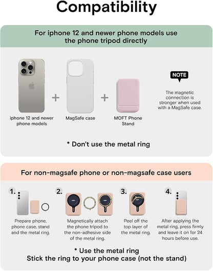 MOFT Phone Tripod Wallet for iPhone, Mulit-Angles, Lightweight & Portable Phone Stand, MOVAS Vegan Leather Magnetic Wallet, Strong Magnets, NFC Card Holder,Travel Essential, Blush (with Card Slot)