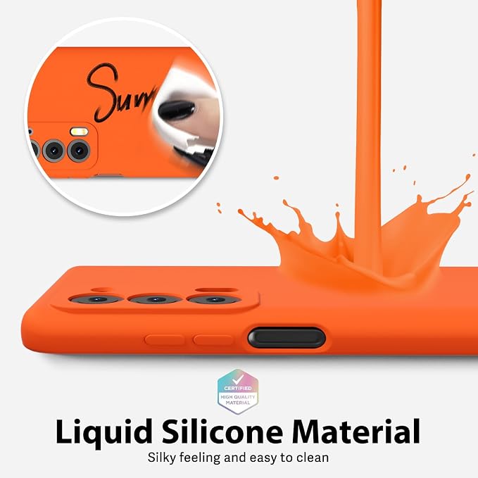 oakxco for Motorola Moto Edge 2021/Edge 2021 5G UW Phone Case Liquid Silicone, Neon Bright Solid Color, Thin Slim Soft Rubber Gel Matte TPU Plain Simple Cover for Women Girl Cute, Orange