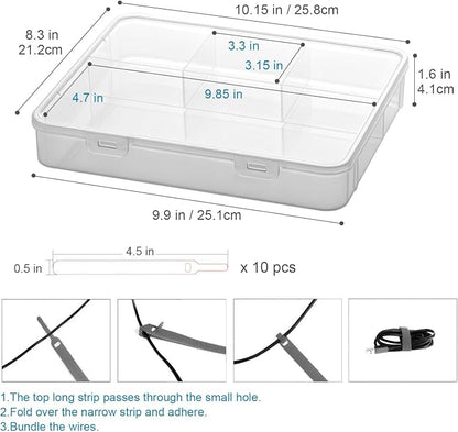 Vidifor 2-Pack Clear Cable Organizer Box with 16 Cable Ties, Portable Cord & Charger Storage for Drawer, Desk, Office & Home (2, Large)