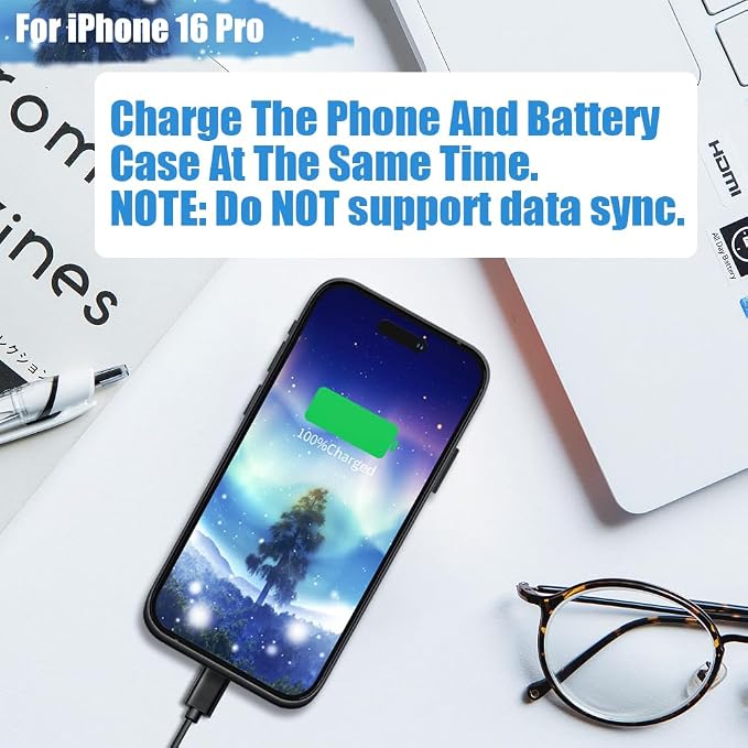 Sitong Battery Case for iPhone 16 Pro, 5000mAh Rechargeable Extended Battery Charging/Charger Case, Add 100% Extra Juice (6.3 Inches) Black