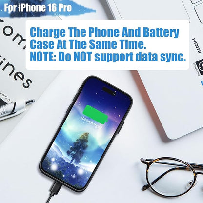 Sitong Battery Case for iPhone 16 Pro, 5000mAh Rechargeable Extended Battery Charging/Charger Case, Add 100% Extra Juice (6.3 Inches) Black