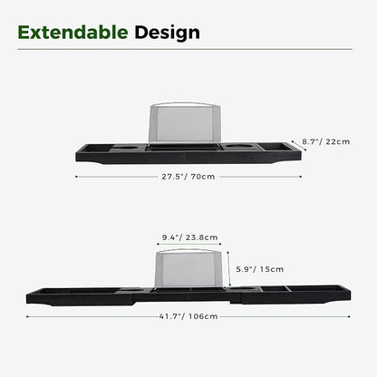 Utoplike Bamboo Bathtub Tray Caddy, Black Bath Tray Table for Tub, Adjustable Bathroom Organizer with Book Tablet Wine Glass Cup Towel Holder