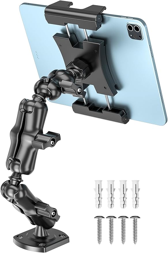 OHLPRO Heavy Duty Drill Base Tablet Mount for Car & Truck Dashboard Holder with 360° Adjustable 3-Stage Arm for 5-13" iPads Tablets & Phones Kindle, Mounting for Commercial Vehicles Boat Wall Desk