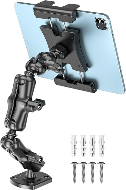 OHLPRO Heavy Duty Drill Base Tablet Mount for Car & Truck Dashboard Holder with 360° Adjustable 3-Stage Arm for 5-13" iPads Tablets & Phones Kindle, Mounting for Commercial Vehicles Boat Wall Desk