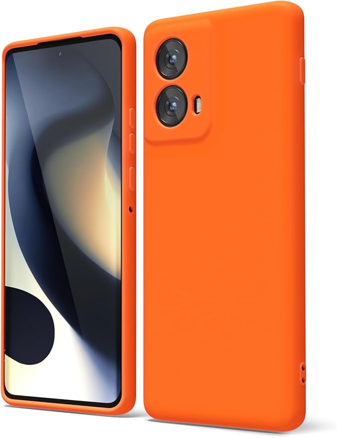 oakxco for Motorola Moto Edge 2024 Phone Case Liquid Silicone, Thin Slim Soft Rubber Gel TPU Plain Protective Simple Cover for Women Girl Cute, Matte Solid Color Aesthetic, Orange