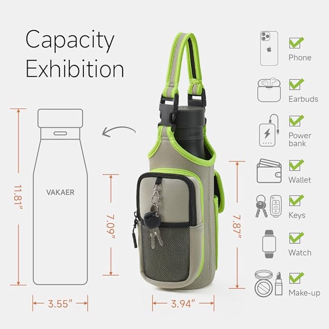 VAKAER Magnetic Gym Bag, Water Bottle Carrier Holder with Phone Pocket & Adjustable Strap,10 Ultra-Strong Magnets Stick to Fitness equipment, Workout Accessories Pouch for Women & Men (Light Grey)