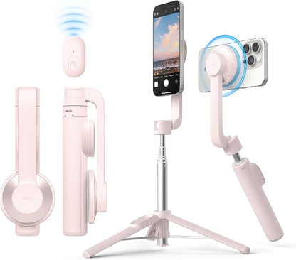 elago Magnetic Selfie Stick Tripod Compatible with MagSafe for iPhone and Galaxy, Strong Magnetism, Portable, Lightweight, Extendable [Pouch, Bluetooth Remote, Guide Sticker Included] [Lovely Pink]
