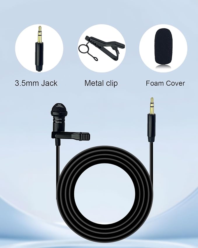 Lavalier Lapel Microphone for DJI MIC 1/2 for Rode GO II Wireless Transmitter, 3.5mm Plug Straight-Headed Omnidirectional Condenser Wired Mics for YouTube Vlog Interview